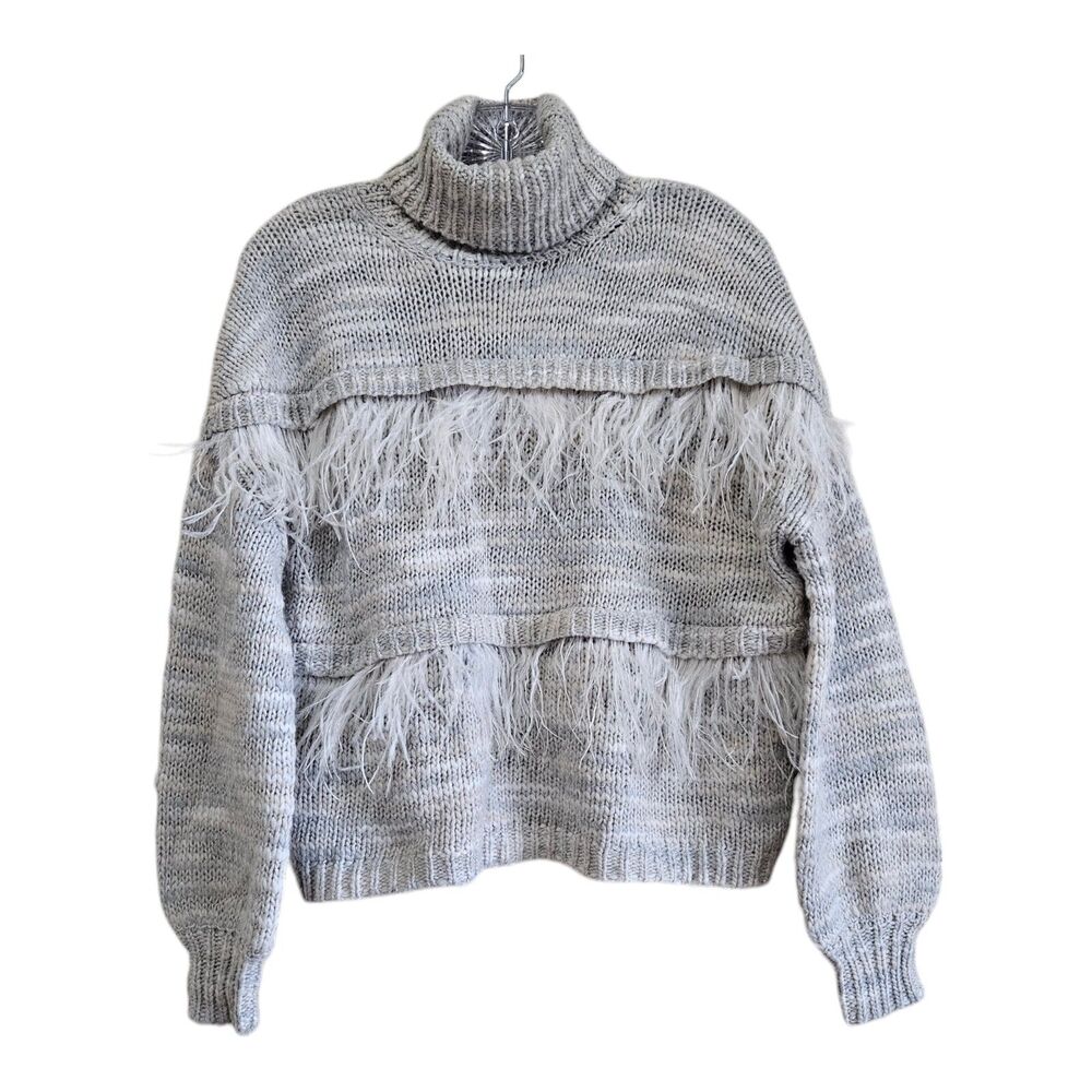 CINQ A SEPT 5 a 7 Sz XS Sweater Ostrich Feathers Wool Blend Oversized 42" AS IS